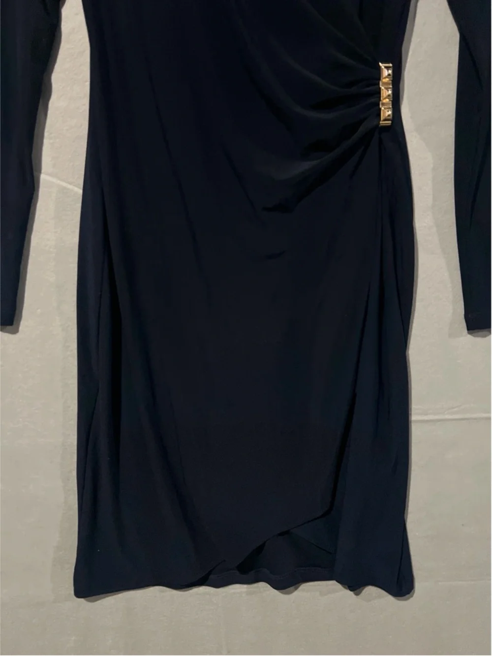 Joseph Ribkoff Dress Women’s 8 Navy Blue Ruched Faux-wrap Sheath 153009 - Picture 5 of 12